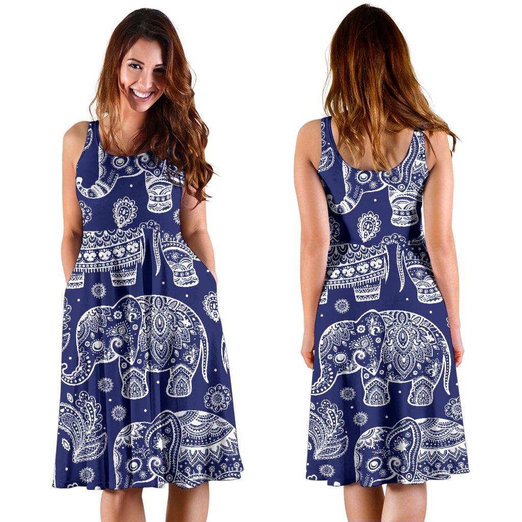 White Elephant Mandala Sleeveless Mini Dress