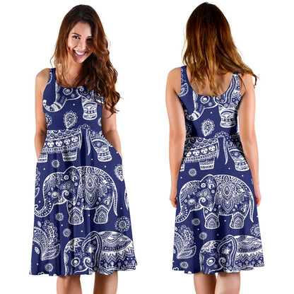White Elephant Mandala Sleeveless Mini Dress