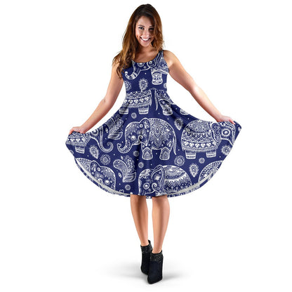 White Elephant Mandala Sleeveless Mini Dress
