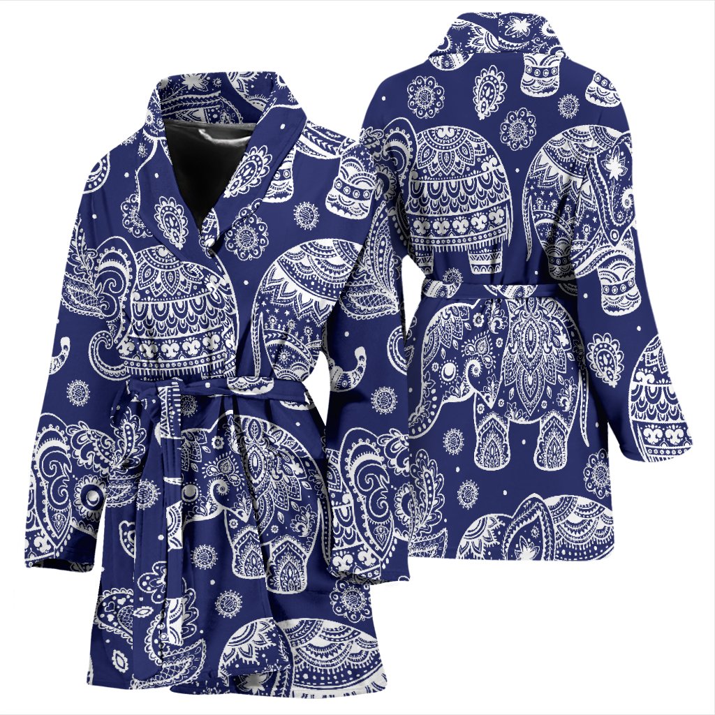 White Elephant Mandala Women Bath Robe