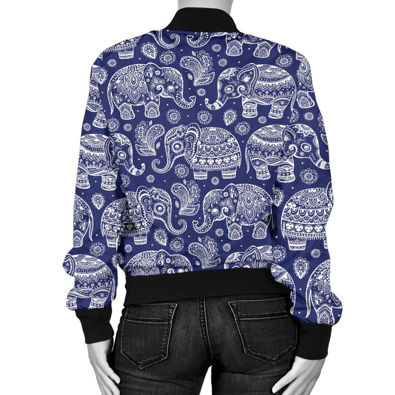 White Elephant Mandala Women Casual Bomber Jacket