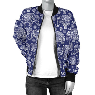 White Elephant Mandala Women Casual Bomber Jacket