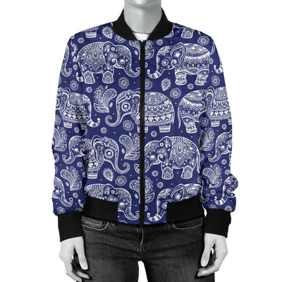 White Elephant Mandala Women Casual Bomber Jacket