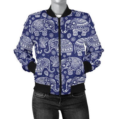 White Elephant Mandala Women Casual Bomber Jacket