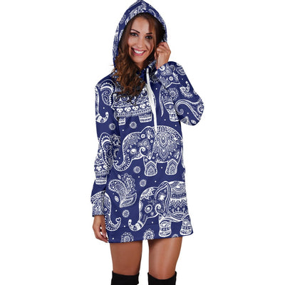 White Elephant Mandala Women Hoodie Dress