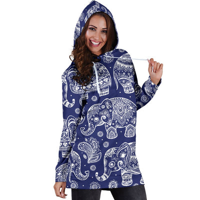 White Elephant Mandala Women Hoodie Dress