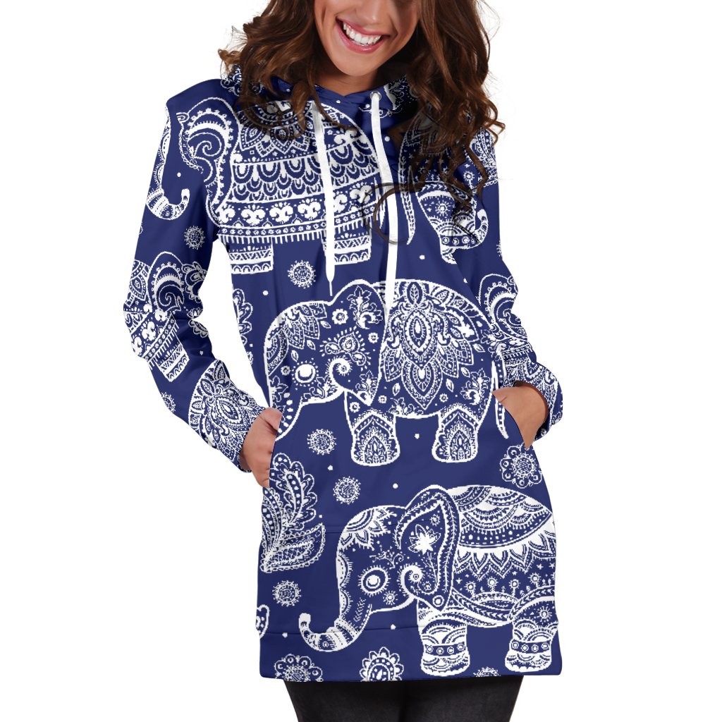 White Elephant Mandala Women Hoodie Dress