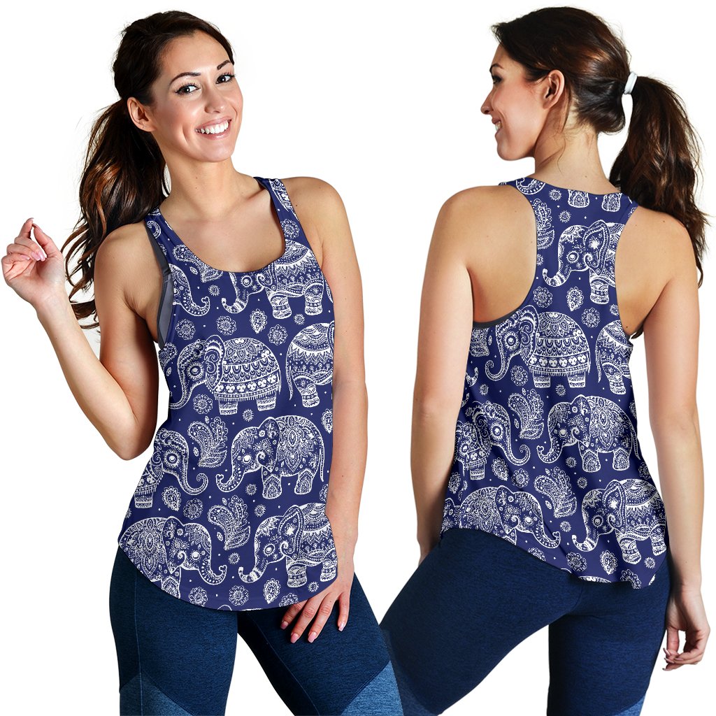 White Elephant Mandala Women Racerback Tank Top
