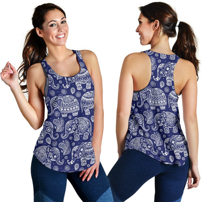 White Elephant Mandala Women Racerback Tank Top