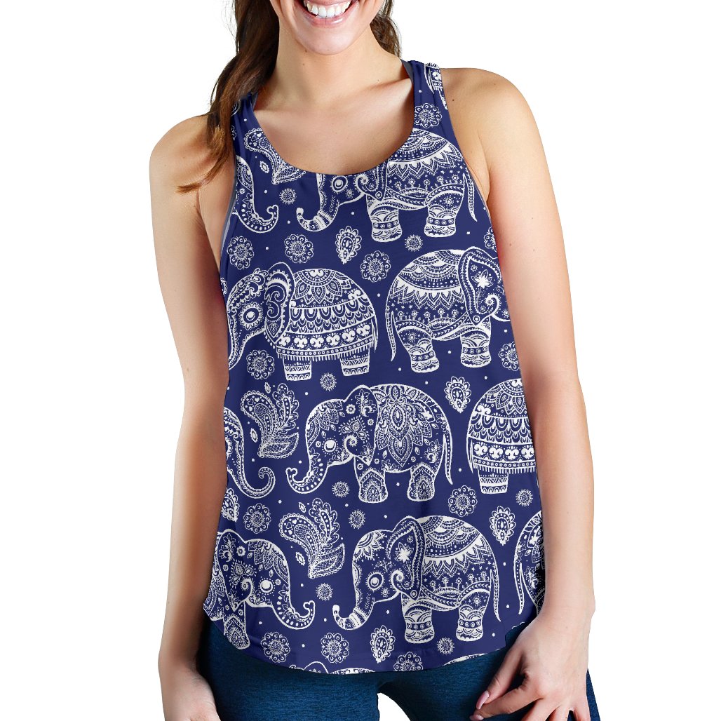 White Elephant Mandala Women Racerback Tank Top