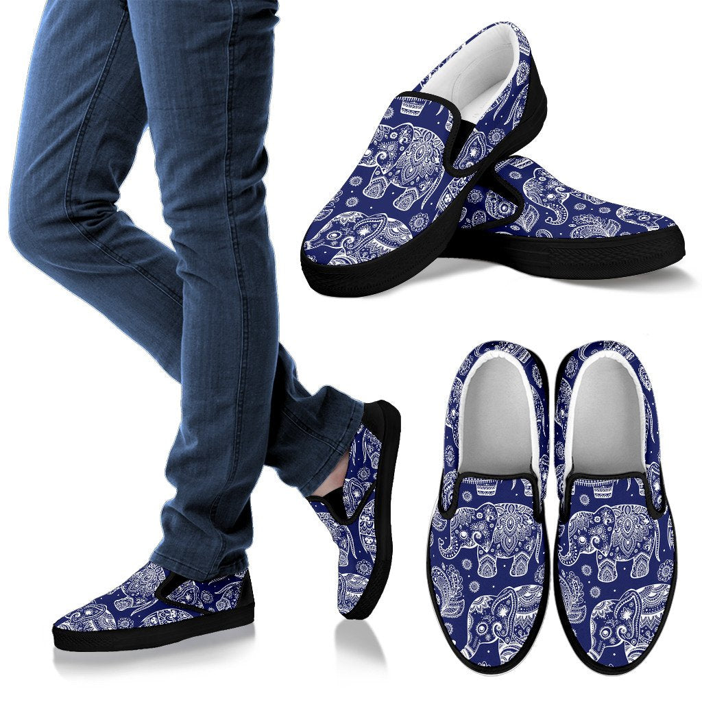 White Elephant Mandala Women Slip On Shoes