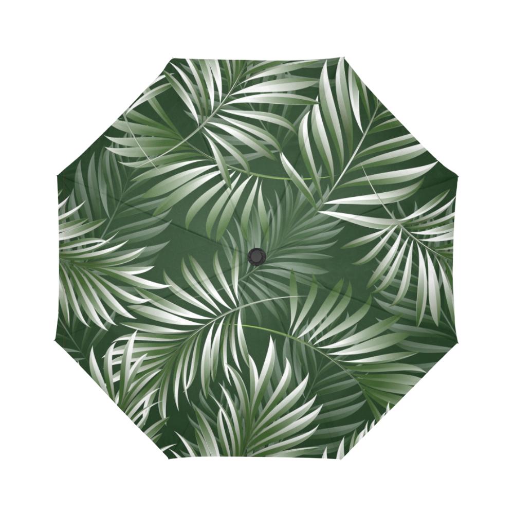 White & Green Tropical Palm Automatic Foldable Umbrella