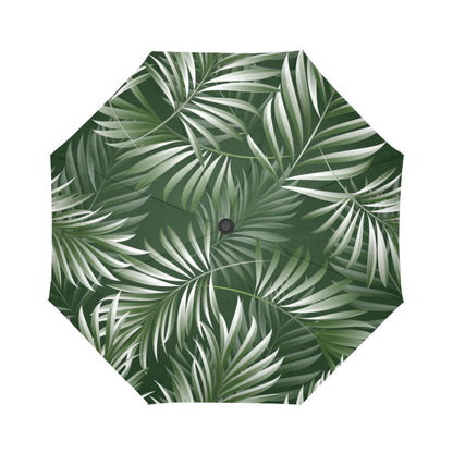 White & Green Tropical Palm Automatic Foldable Umbrella