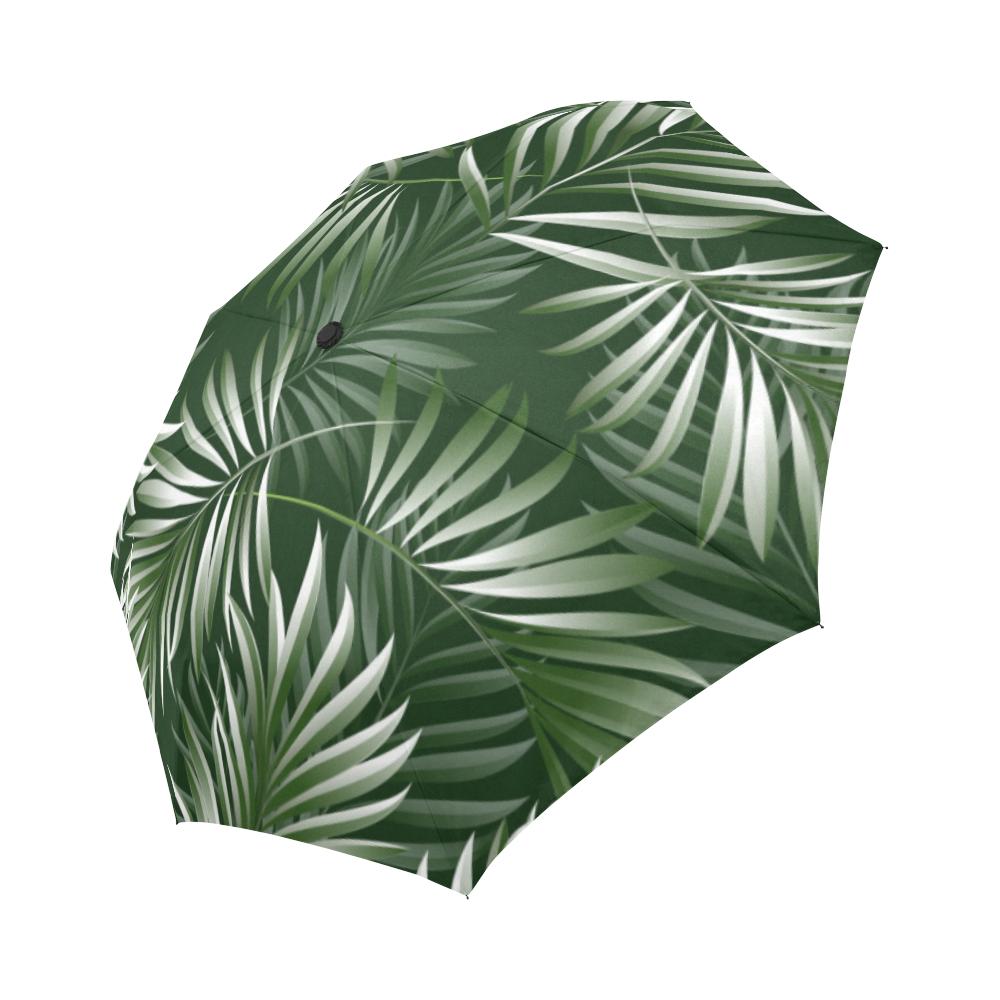 White & Green Tropical Palm Automatic Foldable Umbrella
