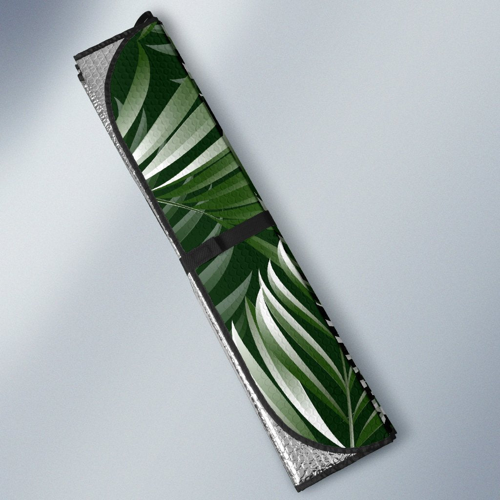 White Green Tropical Palm Leaves Car Sun Shade-JorJune