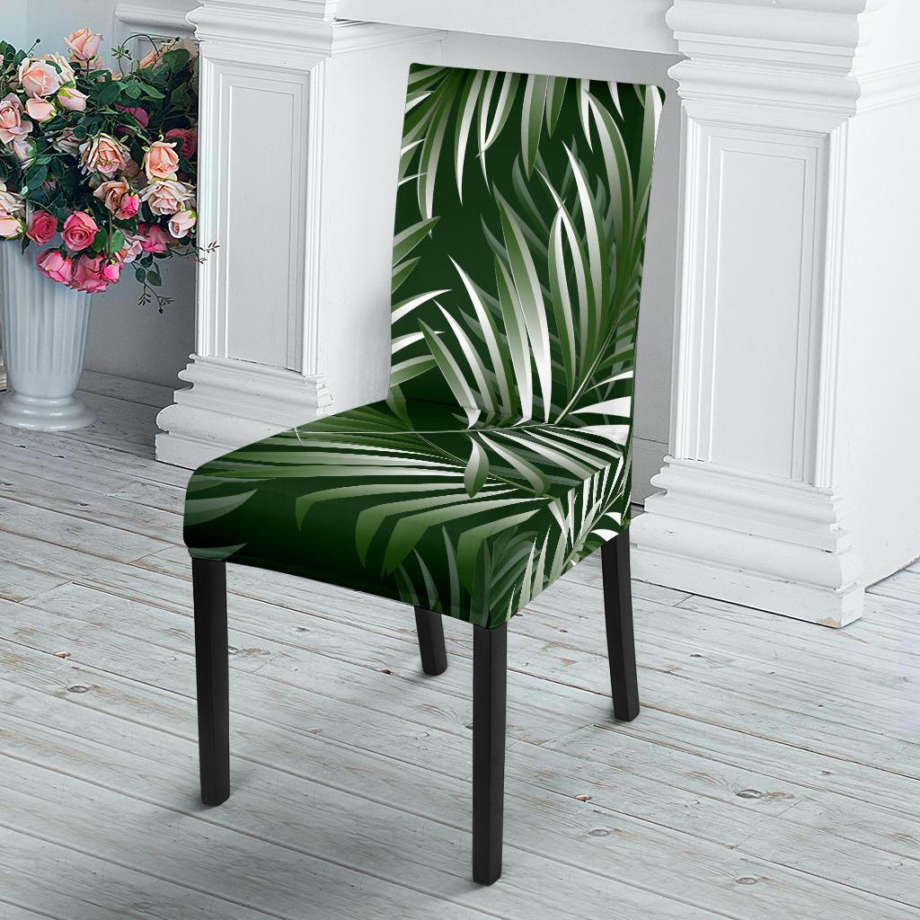 White Green Tropical Palm Leaves Dining Chair Slipcover-JORJUNE.COM
