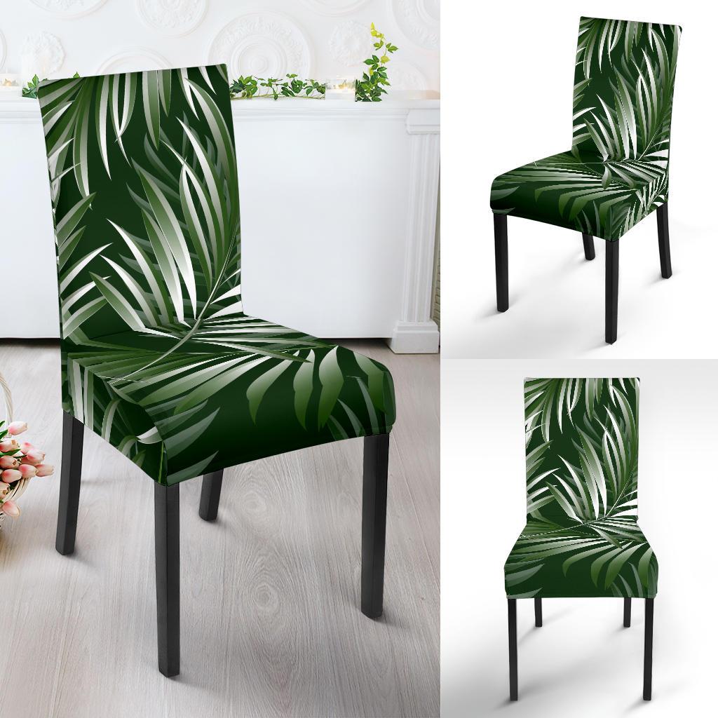 White Green Tropical Palm Leaves Dining Chair Slipcover-JORJUNE.COM
