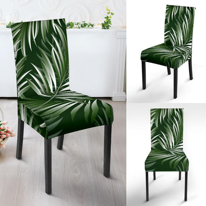 White Green Tropical Palm Leaves Dining Chair Slipcover-JORJUNE.COM