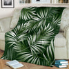 White Green Tropical Palm Leaves Fleece Blanket