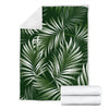 White Green Tropical Palm Leaves Fleece Blanket