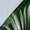 White Green Tropical Palm Leaves Fleece Blanket