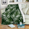 White Green Tropical Palm Leaves Fleece Blanket