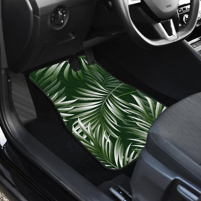 White Green Tropical Palm Leaves Front and Back Car Floor Mats