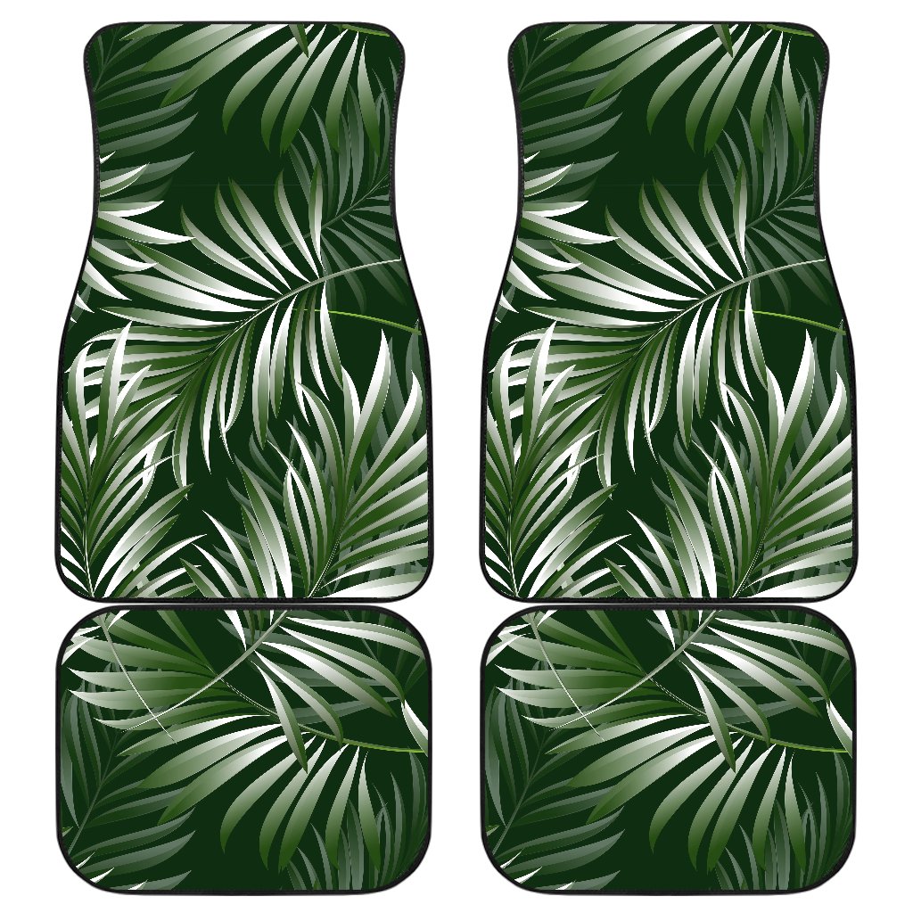 White Green Tropical Palm Leaves Front and Back Car Floor Mats