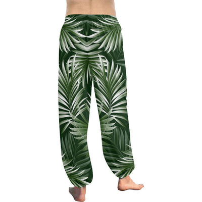 White & Green Tropical Palm Leaves Harem Pants