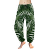 White & Green Tropical Palm Leaves Harem Pants