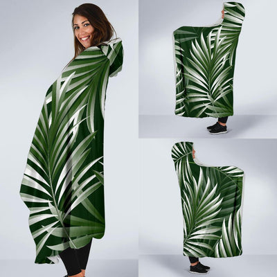 White Green Tropical Palm Leaves Hooded Blanket-JORJUNE.COM