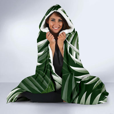 White Green Tropical Palm Leaves Hooded Blanket-JORJUNE.COM