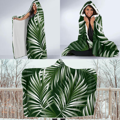 White Green Tropical Palm Leaves Hooded Blanket-JORJUNE.COM