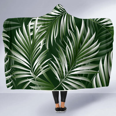 White Green Tropical Palm Leaves Hooded Blanket-JORJUNE.COM