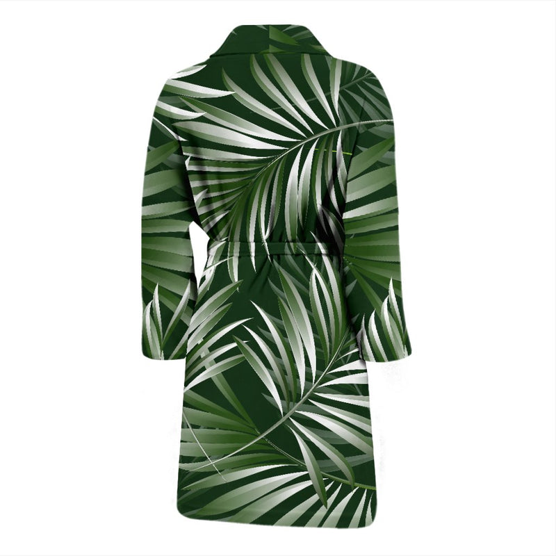 White Green Tropical Palm Leaves Men Bath Robe