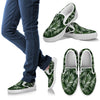 White & Green Tropical Palm Leaves Men Canvas Slip On Shoes