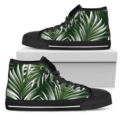 White Green Tropical Palm Leaves Men High Top Shoes