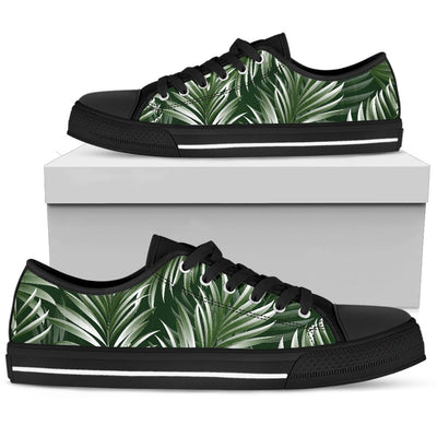 White Green Tropical Palm Leaves Men Low Top Shoes