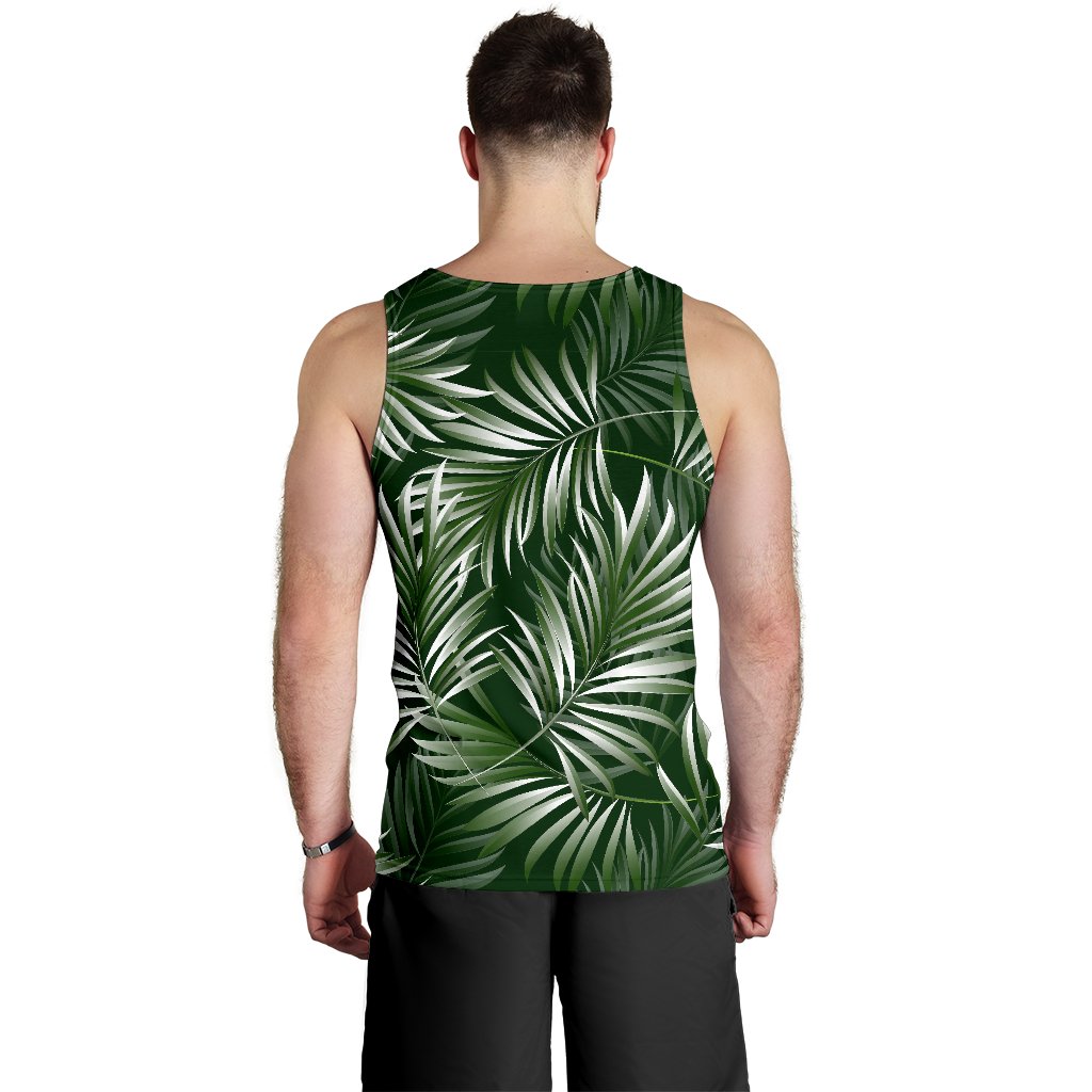White Green Tropical Palm Leaves Men Tank Top