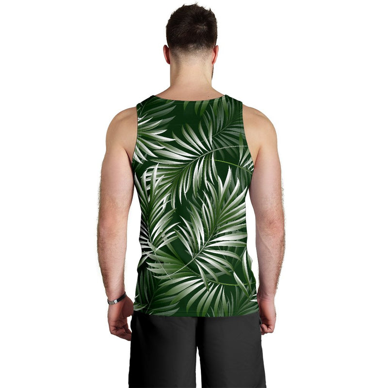 White Green Tropical Palm Leaves Men Tank Top