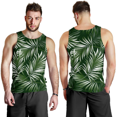 White Green Tropical Palm Leaves Men Tank Top