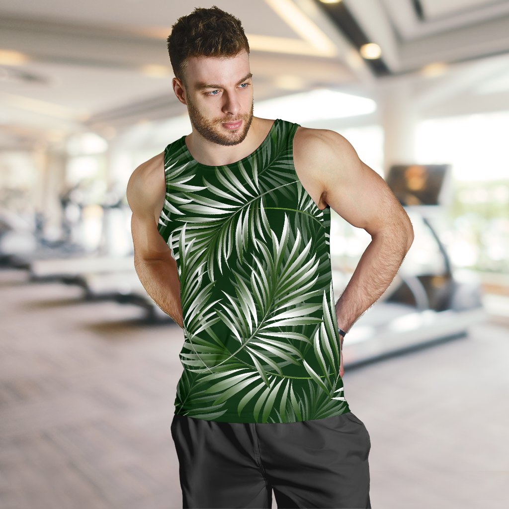 White Green Tropical Palm Leaves Men Tank Top