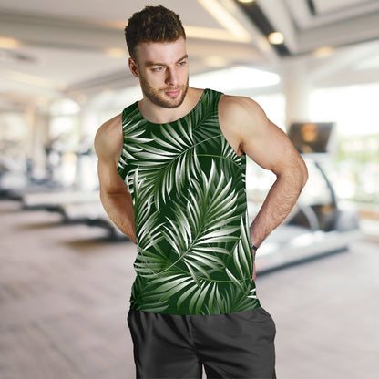White Green Tropical Palm Leaves Men Tank Top