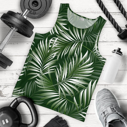 White Green Tropical Palm Leaves Men Tank Top