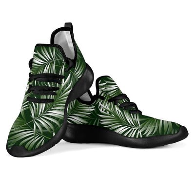 White Green Tropical Palm Leaves Mesh Knit Sneakers Shoes