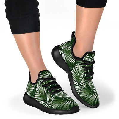 White Green Tropical Palm Leaves Mesh Knit Sneakers Shoes