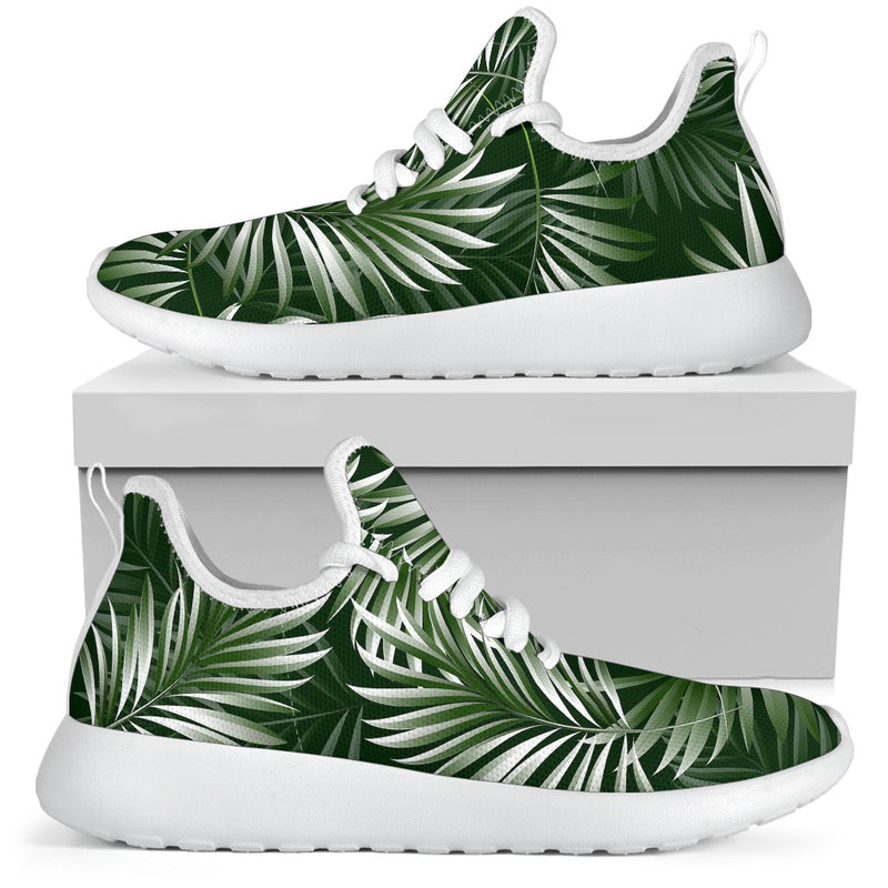 White Green Tropical Palm Leaves Mesh Knit Sneakers Shoes