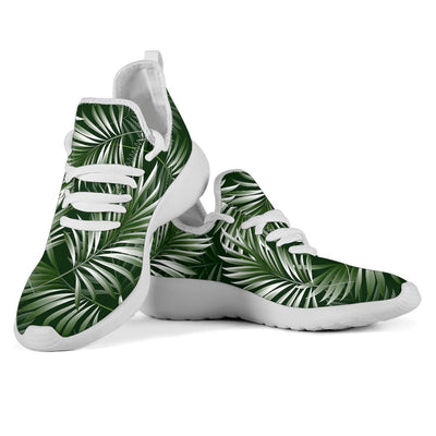 White Green Tropical Palm Leaves Mesh Knit Sneakers Shoes