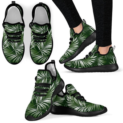 White Green Tropical Palm Leaves Mesh Knit Sneakers Shoes