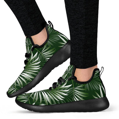 White Green Tropical Palm Leaves Mesh Knit Sneakers Shoes